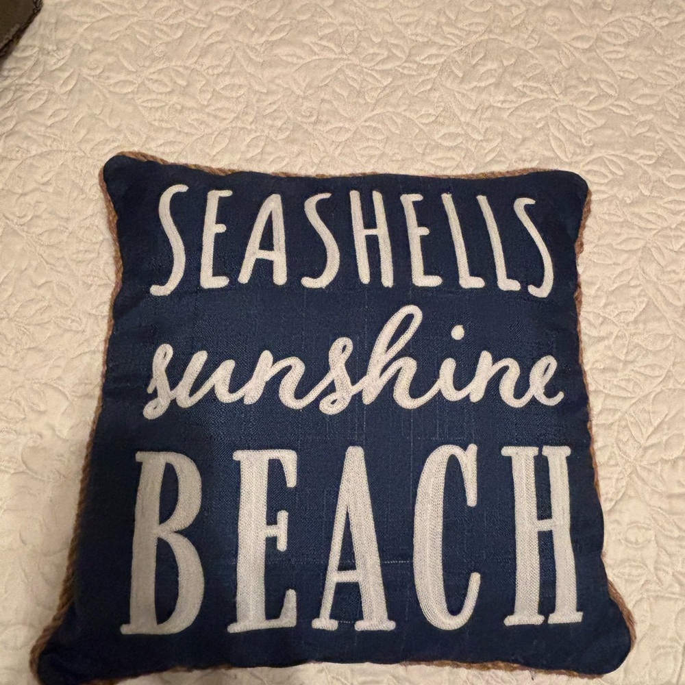 Navy Blue Beach Themed Throw Pillow